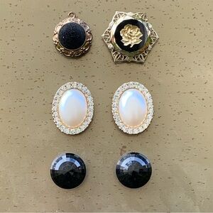Set Gold Rhinestone Pearl Upcycled Repurpose Vintage Jewelry Refrigerator Magnet
